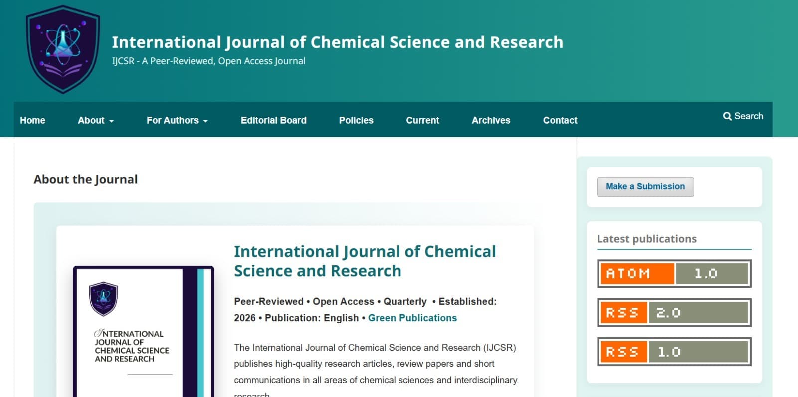 International Journal of Chemical Science and Research Cover