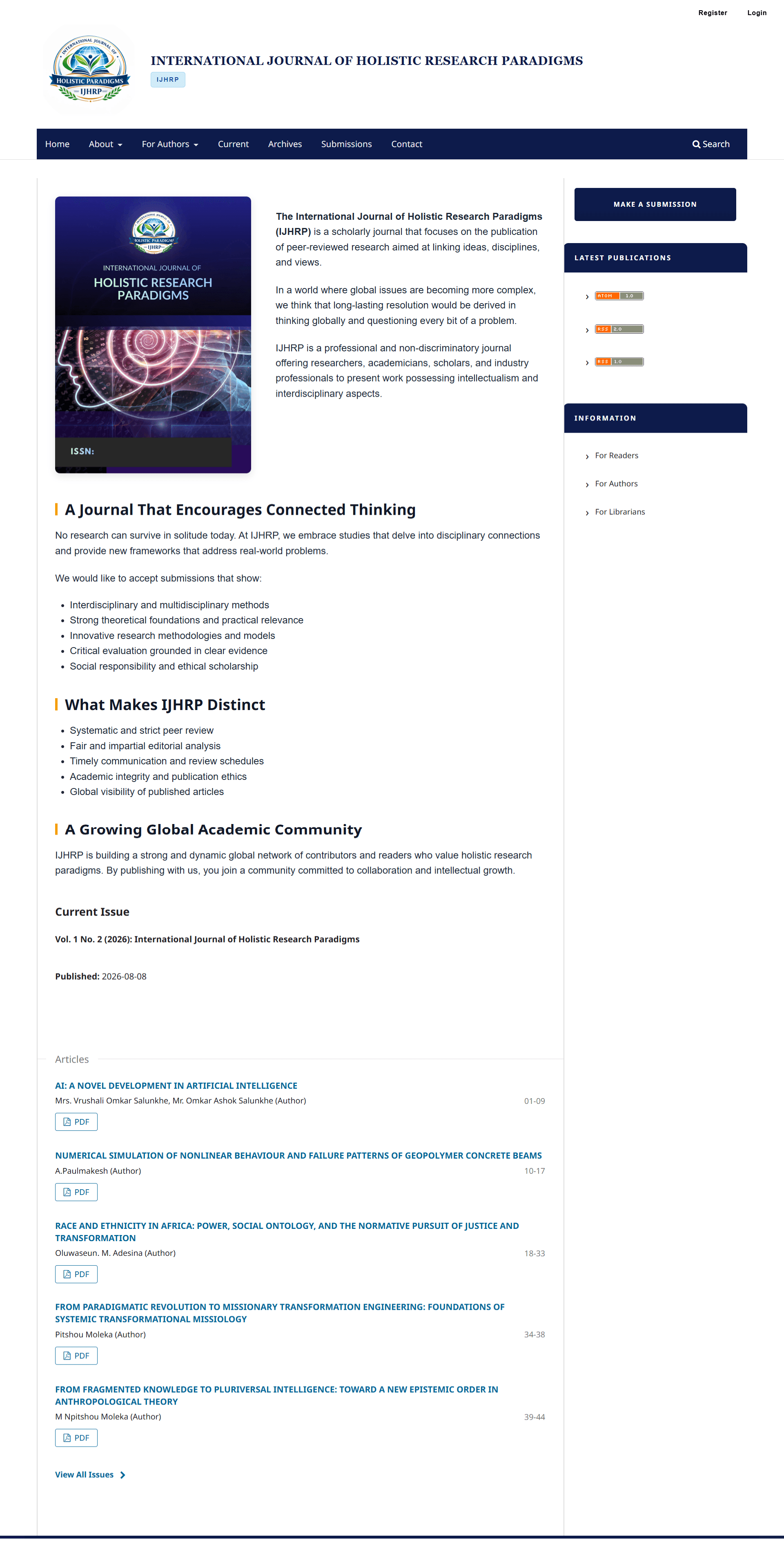 International Journal of Holistic Research Paradigms Cover