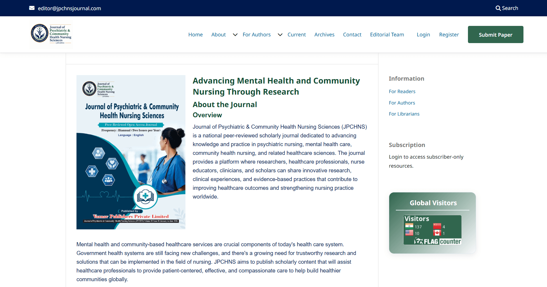 Journal of Psychiatric & Community Health Nursing Sciences Cover