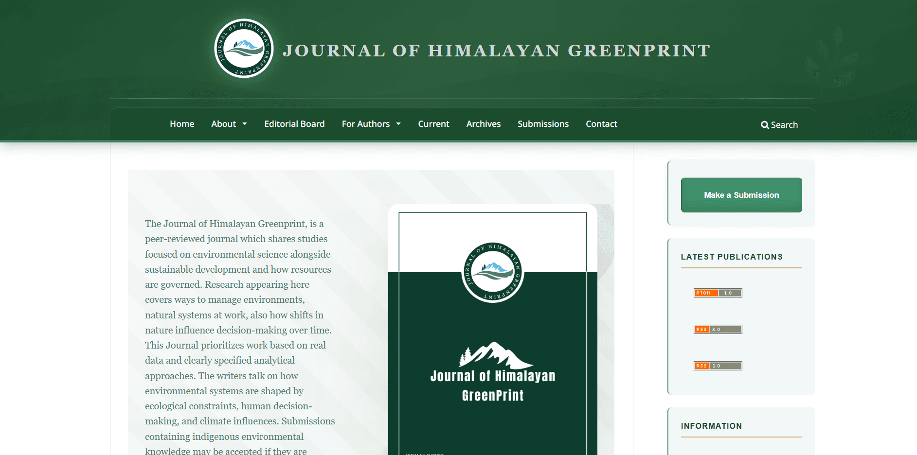 Journal of Himalayan Green Print Cover