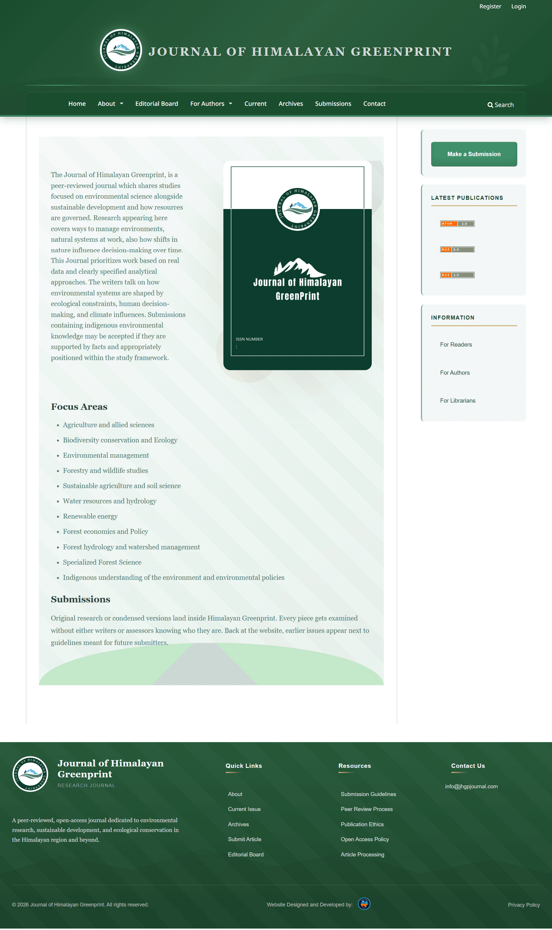 Journal of Himalayan Green Print Cover